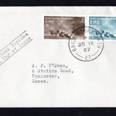 1967 Ireland International Tourist Year Commemorative Stamps plain First Day Cover (FDC) with Baile Atha Cliath (Dublin) cancel