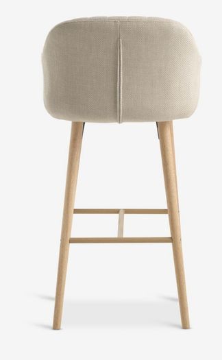 4 beige dining chairs and 2 counter stools