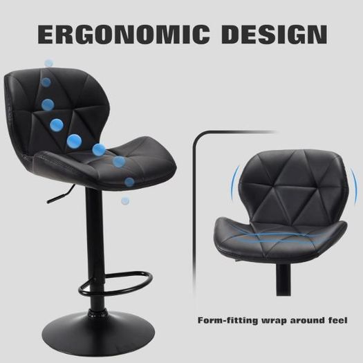 2x Modern Adjustable Swivel Bar Stools Kitchen Chairs, Faux Leather, Black