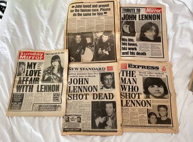 5x John Lennon Beatles death headline newspapers