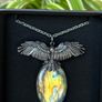Powerful High Quality Spectoralite Labradorite Crystal And Raven Soldered Amulet Talisman Chain Image 5