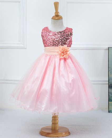 New Girls Sequinned Dress Flower Sash Sleeveless Formal Party Wedding Bridesmaid Sz 6-7yrs