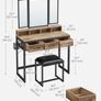 Dressing Table with Mirror and Stool, Vanity Table with Tri-Fold Mirror, 3 Drawers, Hair Dryer Holder Image 3
