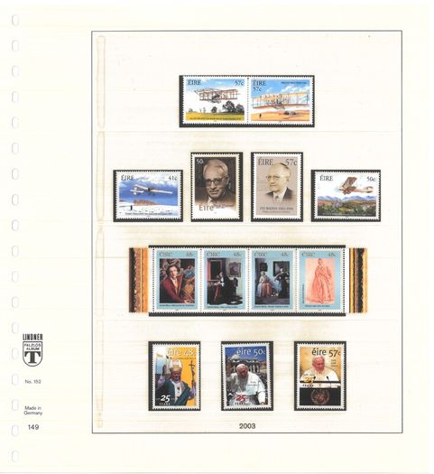 Collection: Ireland 2003-4 Ireland Stamp collection on Linder pages in Lindner album Mint Never Hinged (MNH). Adverts shows 14 images of contents