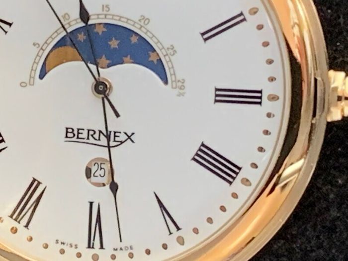 Bernex Gold-Plated Half-Hunter Pocket Watch - Moonphase & Date (For Parts/Repair)