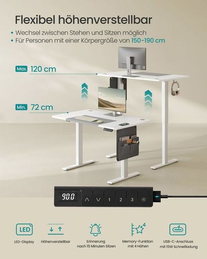 Electric Height Adjustable Standing Desk with Storage Pocket