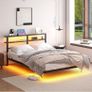 4ft6 Floating Metal Platform Bed Frame with Walnut Storage Headboard Image 10