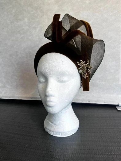 Shauna Fay designer velvet dress with matching headpiece