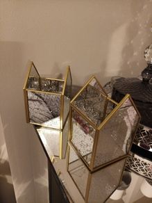 2 gold and silver Mercury glass candle holders