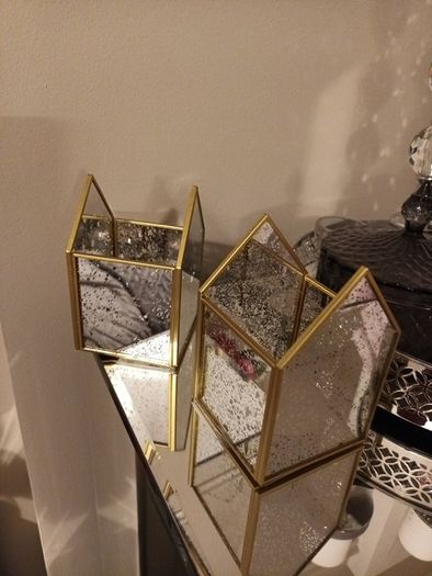 2 gold and silver Mercury glass candle holders