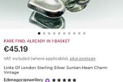 Vintage Links Of London Sterling Silver Sunken or pressed Heart Charm