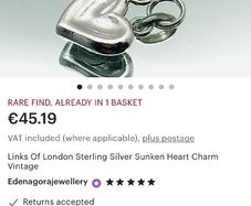 Vintage Links Of London Sterling Silver Sunken or pressed Heart Charm