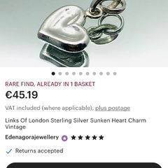 Vintage Links Of London Sterling Silver Sunken or pressed Heart Charm