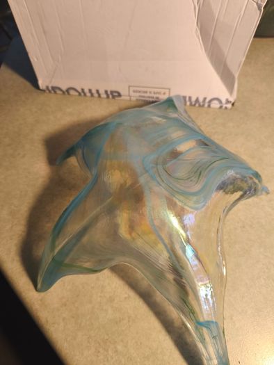 Glass Bowl Round Star Shaped Murano Art Deco Art Blue White