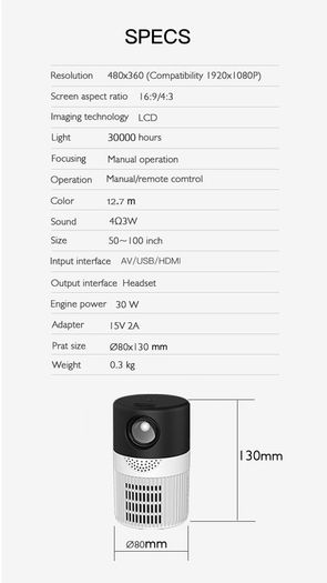 BRAND NEW Mini Projector For Home Theater 1080P LED Mini Beamer For Phone WiFi Smartphone Home Theater Portable Media Player Beamer