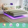 Floating Double Bed Frame with LED Lights & USB Charging Station Upholstered Headboard Storage Image 3