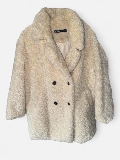 Zara Faux Fur Shearling Coat Ecru/Beige Size L