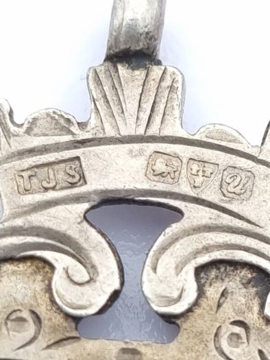 Antique 925 Sterling Silver Heraldic Fob Pendant, Rose Gold Detail Shield, Chester 1920