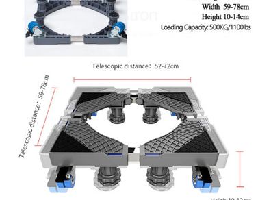 Movable Refrigerator Floor Trolley Fridge Stand Washing Machine Holder 4 Strong Feet Mobile Stand with Brake Wheel 500kg