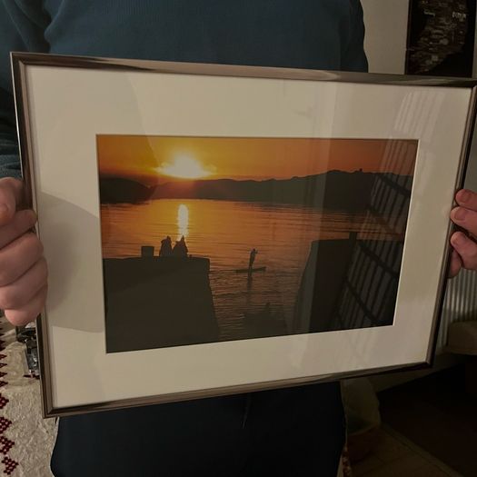 Dalkey Sunrise Dublin Printed Photograph on White Mount in a Dark Silver Frame