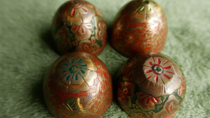 Vintage Decorated Brass Eggs