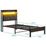 Single Bed Frames with 3ft Upholstered Wooden Two-shelf Storage Headboard, Charging Station,LED Lights, Image 6