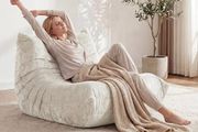 Floor Sofa - No Assembly Required Couch in a Box, Armless Small Accent Chair in Soft Shiny Fleece,Bean Bag Chair for Living Room, Bedroom, Apartment &amp; Office