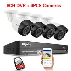 SANNCE 8CH, 4 PCS Cam, 5MP-N Super HD DVR Outdoor Wired Security Camera System CCTV With 2 TB Hard Drive Already Installed.