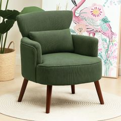 Modern Armchair with Armrests, Padded Accent Chair with Lumbar Cushion, Green