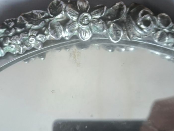 Antique Art Nouveau Silver Plated Brass Vanity Mirror Circa 1900