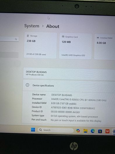 4 x HP Laptop i5 pro 8/256 windows 11