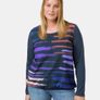 SAMOON FURTHER REDUCED new top mixed fabric , the front is navy with purple lilac gold and beige , the back and sleeves navy . Length is 32 inches Image 6