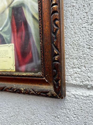 Antique Sacred Heart of Jesus Chromolithograph Framed c.1930s