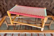 Rare Vintage Long Sugan Style Ottoman Stool Bench Woven with Red Green Cotton Rope