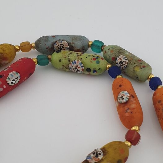 Antique Venetian Style Old Face Glass Beads & Old Face Glass Beads Necklace