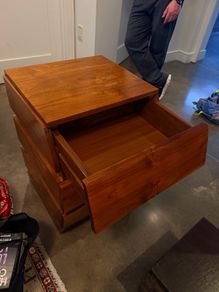 Hardwood bedside lockers, Ikea shelf and stool, Phil Kenyon putting mat
