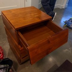 Hardwood bedside lockers, Ikea shelf and stool, Phil Kenyon putting mat