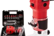 Router Trimmer 800W with Dust Extraction Connection, Electric Hand Wood Router 15000-32000 RPM with 12PCS 1/4" Router Bit Set, 6 Variable Speeds, Includes Trimmer Base 6/6.35 mm, Carrying Case