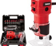Router Trimmer 800W with Dust Extraction Connection, Electric Hand Wood Router 15000-32000 RPM with 12PCS 1/4" Router Bit Set, 6 Variable Speeds, Includes Trimmer Base 6/6.35 mm, Carrying Case