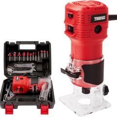 Router Trimmer 800W with Dust Extraction Connection, Electric Hand Wood Router 15000-32000 RPM with 12PCS 1/4" Router Bit Set, 6 Variable Speeds, Includes Trimmer Base 6/6.35 mm, Carrying Case