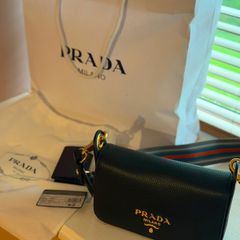 Authentic Prada 1BD352 Pattina Vitello Phenix crossbody bag in black
