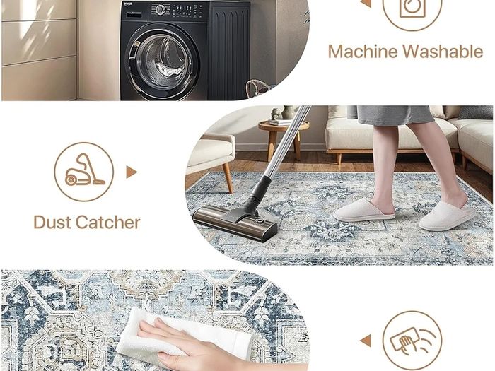 Large Washable Rugs for Living Room 200x290cm, Extra Large Area Rug, Vintage Boho Rugs, Low Pile, Non-Shedding, XXL Carpet, Traditional Oriental Design, Dining Room, Home Office, Bedroom