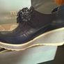 Pedro Anton navy blue leather wedge shoes with flowers UK8 Image 2