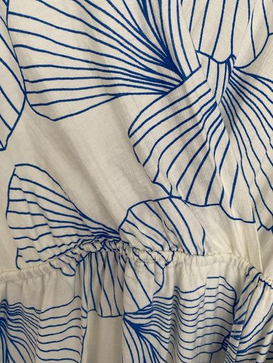 Women's Summer Dress- Cream with blue pattern