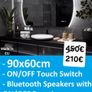 LED Bathroom Mirror Bluetooth Speakers Digital Clock 90x60cm Touch Switch Illuminated Makeup Cosmetic Image 2