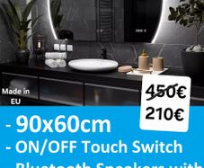 LED Bathroom Mirror Bluetooth Speakers Digital Clock 90x60cm