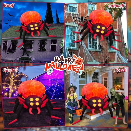 SEASONAL SALE 8 FT Giant Halloween Inflatable Spider Outdoor Decoration with Rotating LED Flame Light, Blow up Inflatables Outdoor Holiday Yard Decorations for Garden Lawn Roof Halloween Decor