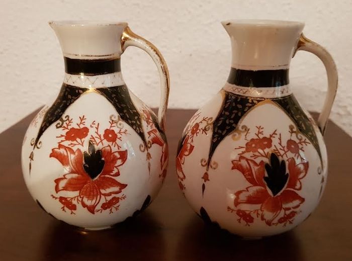 Beautiful Pair Antique English China Jugs Victorian