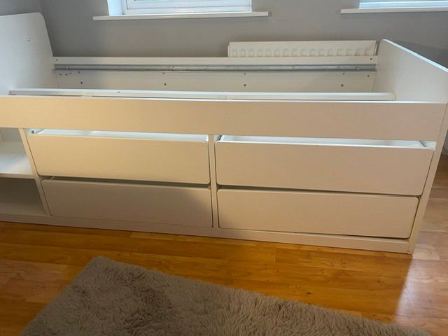 Ikea SLAKT Single white bed with storage