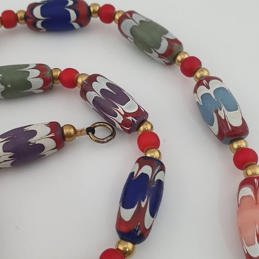 Antique Venetian Style Trade Glass & Venetian WhiteHeart Glass Beads Necklace